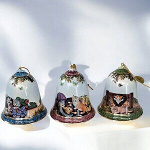Set of 3  Bradford Editions Garden Discoveries Kitten Ornaments Bells 5th issue